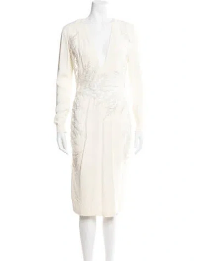 Pre-owned Zuhair Murad V-neck Midi Length Dress In Neutrals