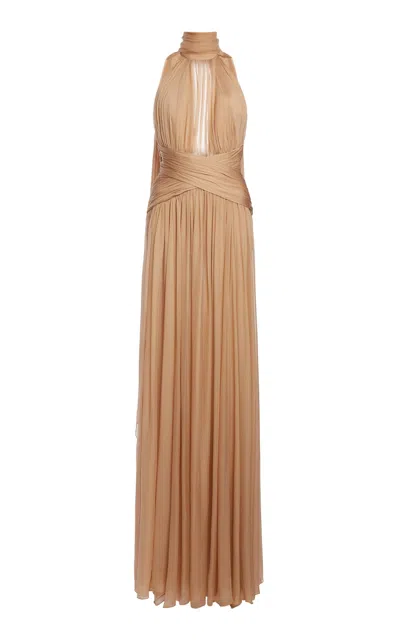 Zuhair Murad Wrap-detailed Silk-chiffon Maxi Dress In Gray