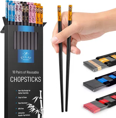 Zulay Kitchen (10 Pairs) Fiberglass Japanese Chopsticks Reusable & Durable Design In Purple