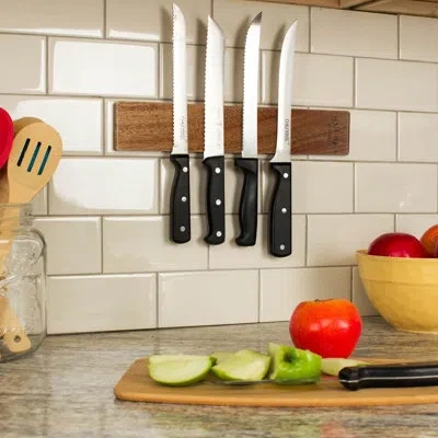 Zulay Kitchen 11.75" Seamless Acacia Wood Magnetic Knife Holder - Wooden Magnetic Knife Strip For Organizing Your  In Black