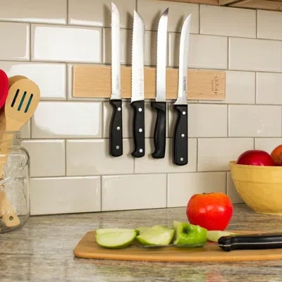 Zulay Kitchen 11.75" Seamless Maple Wood Magnetic Knife Holder - Wooden Magnetic Knife Strip For Organizing Your K In Black