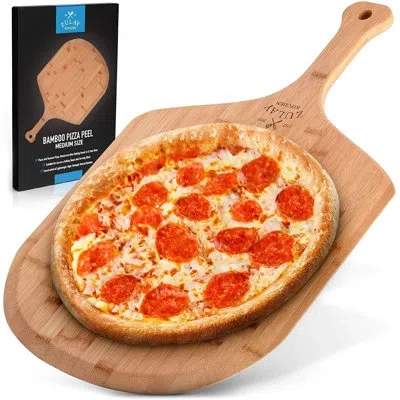 Zulay Kitchen 12" Bamboo Pizza Peel Wood, Natural Bamboo Pizza Paddle With Easy Glide Edges & Handle In Brown