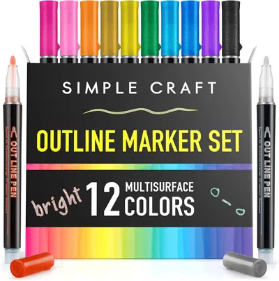 Zulay Kitchen 12 Dual Colored Outline Pens Self-outline Metallic Markers In Multi
