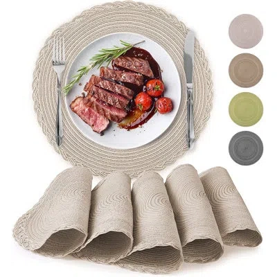 Zulay Kitchen 15 Inch Braided Round Placemats For Dining Table Set Of 6 In Brown