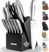Zulay Kitchen 15 Piece Stainless Steel Knife Set With Block And Sharpener In Black