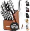 Zulay Kitchen 15 Piece Stainless Steel Knife Set With Block And Sharpener In Brown
