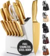 Zulay Kitchen 15 Piece Stainless Steel Knife Set With Block And Sharpener In Gold