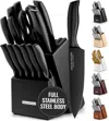 Zulay Kitchen 15 Piece Stainless Steel Knife Set With Block And Sharpener In Multi