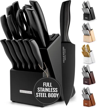 Zulay Kitchen 15 Piece Stainless Steel Knife Set With Block And Sharpener In Multi