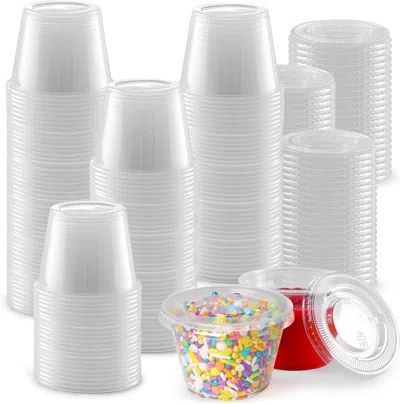 Zulay Kitchen 200 Cups Clear Jello Shot Cups With Lids 3.25oz In Transparent