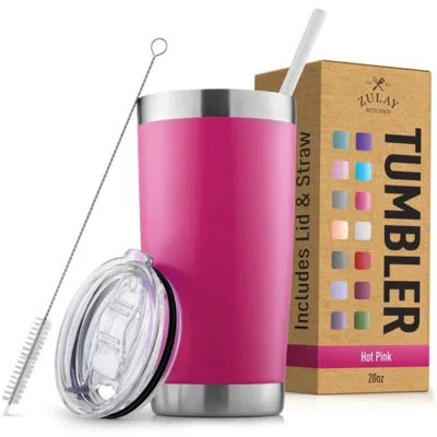 Zulay Kitchen 20oz Stainless Steel Tumbler With Lid And Straw - Sweat-free Travel Coffee Mug Tumbler Cups - Double In Pink