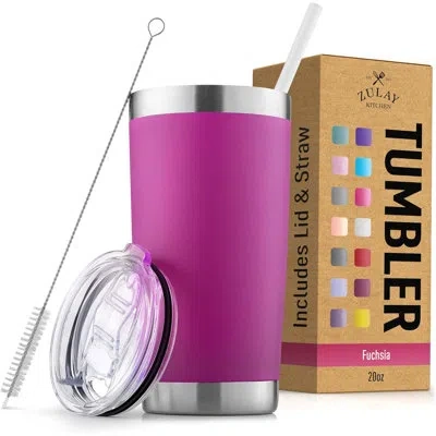 Zulay Kitchen 20oz Stainless Steel Tumbler With Lid And Straw - Sweat-free Travel Coffee Mug Tumbler Cups - Peach  In Dark Pink