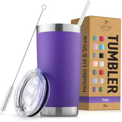 Zulay Kitchen 20oz Stainless Steel Tumbler With Lid And Straw - Sweat-free Travel Coffee Mug Tumbler Cups - Purple