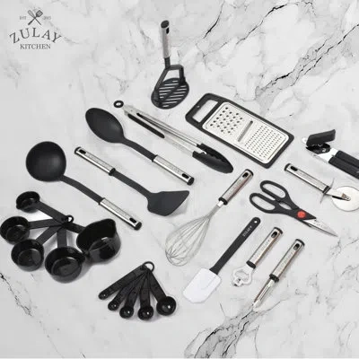 Zulay Kitchen 23 Piece Nylon Kitchen Utensils Nylon & Stainless Steel Non-stick Cooking Utensils Set In Black