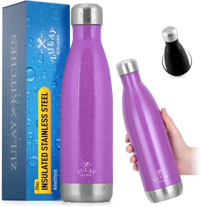 Zulay Kitchen 25oz Stainless Steel Water Bottle - Double Wall Insulated Metal Water Bottle For Hot & Cold Drinks In Purple