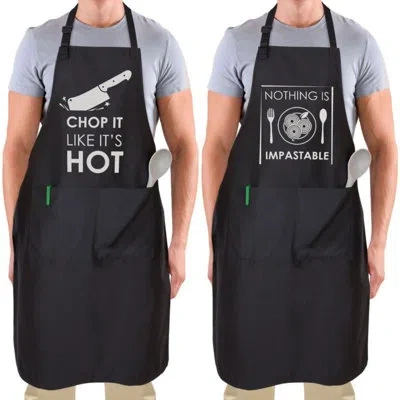 Zulay Kitchen 2-pack Funny Aprons - Kitchen Aprons With Adjustable Neck Strap & 2 Large Pockets - Waterproof Apron In Black