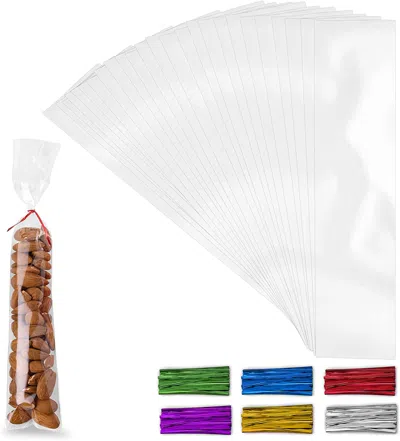 Zulay Kitchen 2x10 Candy Treat Cellophane Bags With Ties For Goodie Bags (200 Pack) In Multi