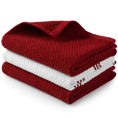 Zulay Kitchen 3 Pack Reusable Absorbent Kitchen Towels Cotton 15x25 Inch - Stripe In Red