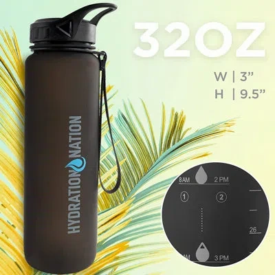 Zulay Kitchen 32oz Water Bottle With Time Marker Leak Proof Water Bottle With Straw In Black