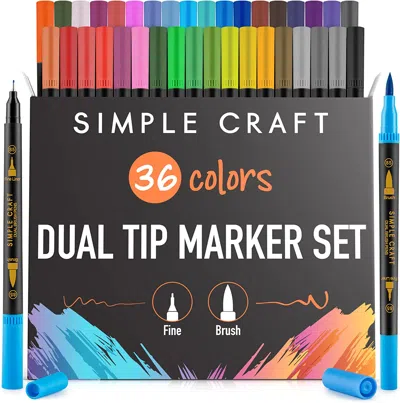 Zulay Kitchen 36 Colored Fine & Brush Tip Dual Brush Markers In Multi
