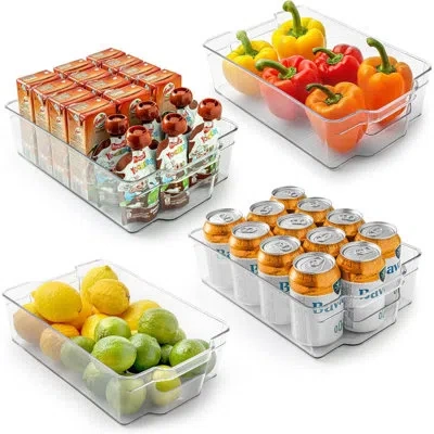 Zulay Kitchen 4 Pack Clear Refrigerator Organizer Bins