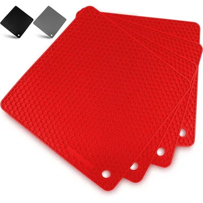 Zulay Kitchen 4 Pack Silicone Trivet Mat Set 7x7 Inch Silicone Pot Holders In Red