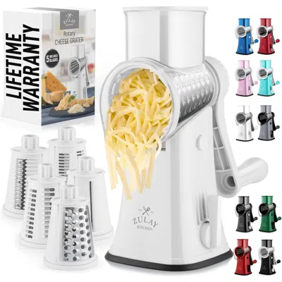 Zulay Kitchen 5 Blade Rotary Cheese Grater With Reinforced Suction In White