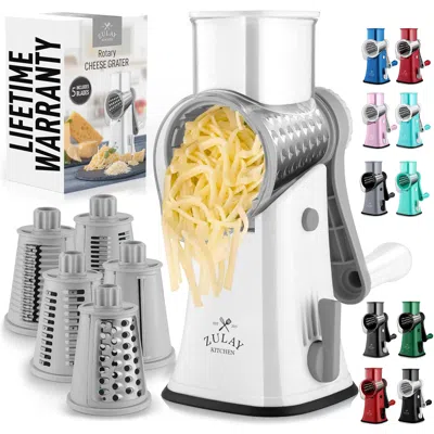 Zulay Kitchen 5 Blade Rotary Cheese Grater With Reinforced Suction In White
