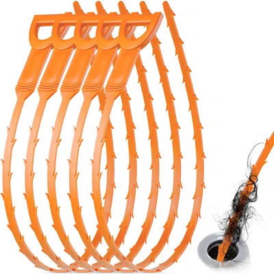 Zulay Kitchen 5 Pack Long Flexible Plumbing Snake Drain Clog Remover In Orange