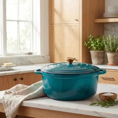 Zulay Kitchen 6 Quart Enameled Cast Iron Dutch Oven Pot With Lid – Premium Durability & Oven Safe Up To 500°f In Green