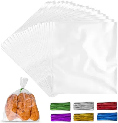 Zulay Kitchen 8x10 Candy Treat Cellophane Bags With Ties For Goodie Bags (200 Pack) In White