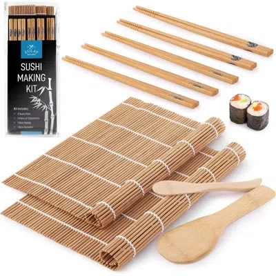 Zulay Kitchen 9 Piece Sushi Making Kit For Beginners In Brown