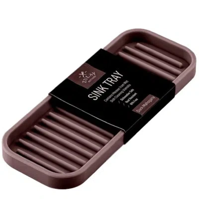 Zulay Kitchen 9x3.5 Silicone Sponge Holder For Kitchen Sink Table Mount - Flexible Tray In Dark Mahogany