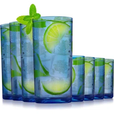 Zulay Kitchen Acrylic Glasses Drinkware - 8 Piece Unbreakable Plastic Tumblers - Bpa-free, Reusable Plastic Drinki In Blue