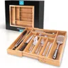 Zulay Kitchen Adjustable Kitchen Bamboo Drawer Organizer