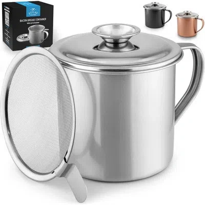 Zulay Kitchen Bacon Grease Container With Strainer 1l Stainless Steel Cooking Oil Container