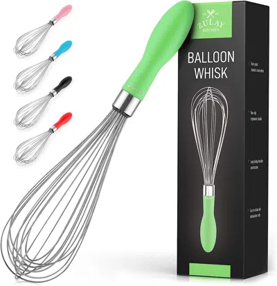 Zulay Kitchen Balloon Stainless Steel Whisk With Soft Silicone Handle (12 Inch) In Green