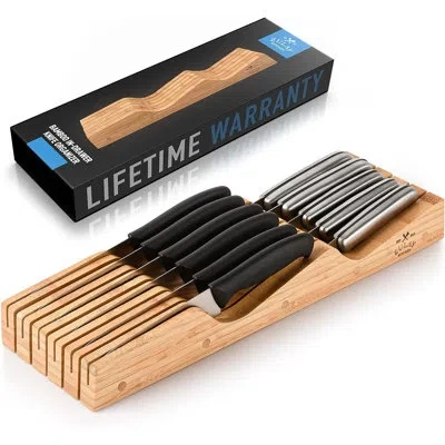 Zulay Kitchen Bamboo Knife Drawer Organizer Edge-protecting Knife Organizer Block Holds 11 Knives In Brown
