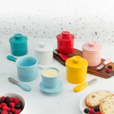 Zulay Kitchen Bell Shaped Butter Crock With Lid For Countertop With Water Line & Spreader Knife, Ceramic French Bu In Multi