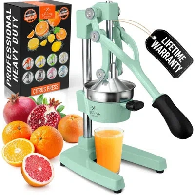 Zulay Kitchen Cast Iron Juicer - Heavy Duty Manual Juicer With Detachable Strainers For Easy Cleaning, Orange Juic In Green