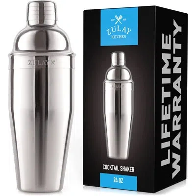 Zulay Kitchen Cocktail Shaker Stainless Steel Drink Mixer With Strainer 24 oz Silver Tumbler