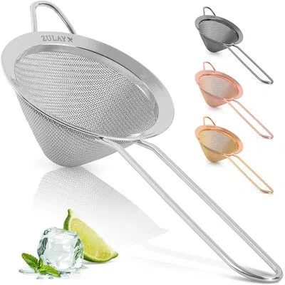 Zulay Kitchen Cocktail Strainer - Cone Shaped Stainless Steel Fine Mesh Strainer In Silver