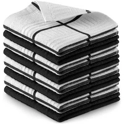 Zulay Kitchen Cotton Wash Cloths - 8 Pack Absorbent Kitchen Towels Machine Washable In Black