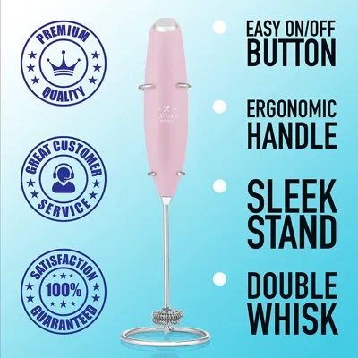 Zulay Kitchen Double Whisk Milk Frother Handheld Mixer - High Powered Frother For Coffee In Cotton Candy