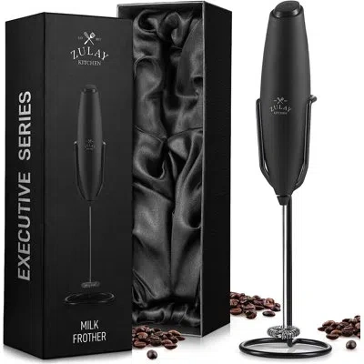 Zulay Kitchen Executive Series Ultra Premium Gift Milk Frother For Coffee With Improved Stand - Coffee Frother Han In Black