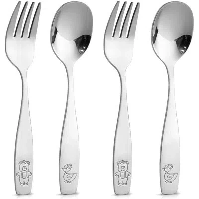 Zulay Kitchen Flatware Set Stainless Steel Spoons & Forks For Children - 4 Piece Set (2 Forks & 2 Spoons)