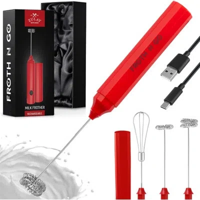 Zulay Kitchen Froth N Go Milk Frother – Rechargeable 3-in-1 Handheld Frother Wand With Travel Case & Usb-c Charger In Multi