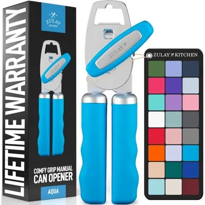 Zulay Kitchen Heavy Duty Stainless Steel Can Opener Manual With Bottle Opener - Rust Proof Manual Can Opener With  In Light Blue