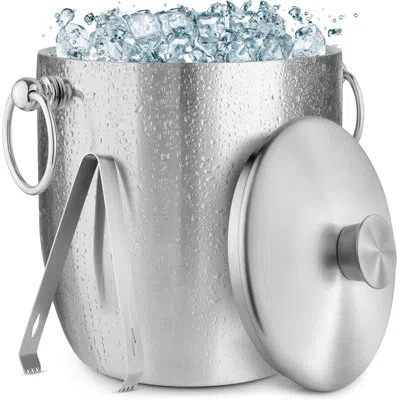 Zulay Kitchen Ice Bucket 3l Double-wall Insulated Stainless Steel Ice Bucket Lid Strainer & Tongs In Multi