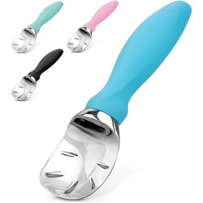 Zulay Kitchen Ice Cream Scooper Stainless Steel Soft Easy Handle And Built-in Lid Opener In Blue
